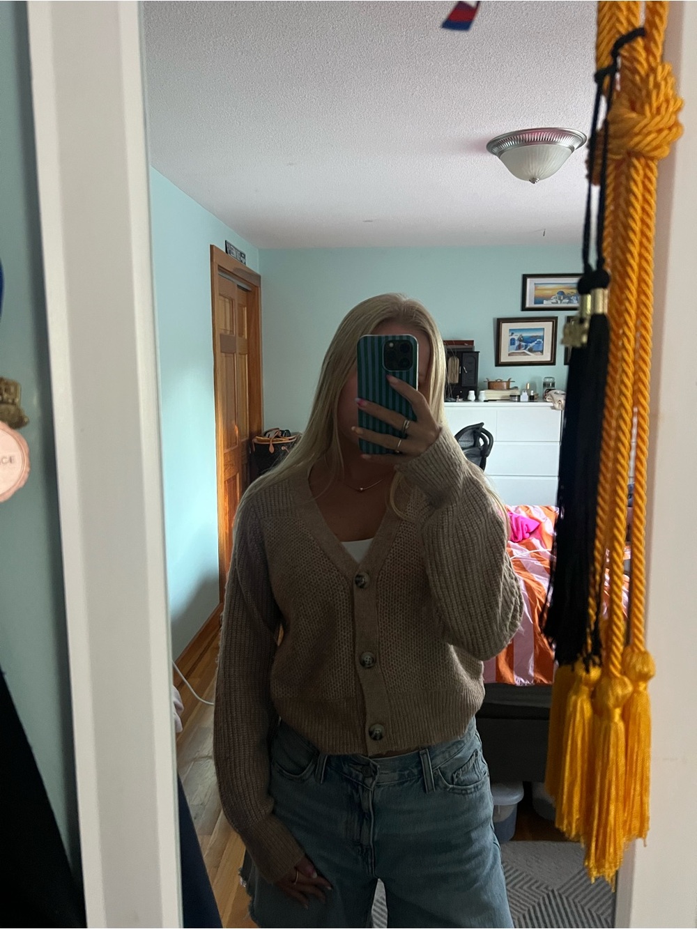 Beige Ribbed Button-Front Cardigan